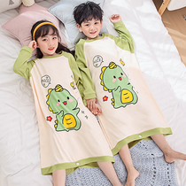 Childrens pajamas womens spring and autumn boys and girls baby cotton new 2022 home service sleeping bag nightdress green