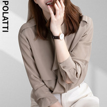 POLATTI early spring new silk loose top temperament double-layer ruffle collar long-sleeved mulberry silk shirt women