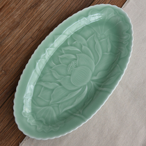 15-inch ceramic steamed fish dishes Restaurant dishes Dish Creativity Chinese Cutlery Dragon Springs Green Porcelain Big Fish Dish Pastry Dish