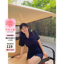 Zhou Baiko FOR YOU2023 Summer new women polo collar pink one-piece dress short sleeve button slightly fat and thin