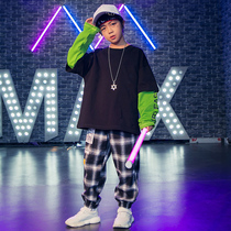 Boys hip-hop suit Korean version fake two new hooded sweater performance clothes childrens plaid pants performance clothes tide clothes