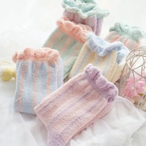 Autumn sweet mid-tube plush coral velvet socks warm sleep moon socks thickened towel womens lace socks