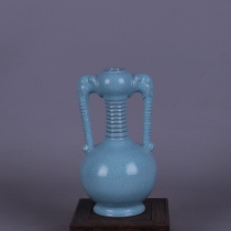 Song Ru kiln open piece elephant ear vase antique porcelain antique study small ornaments Dong Laogui retro folk collection