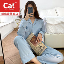 Pajamas female spring and autumn cotton 2021 net red court princess style sweet and cute loose long sleeve home clothes two pieces