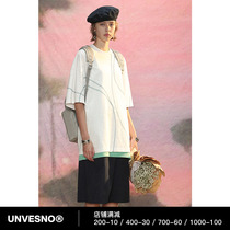 Unvesno (UN) curved ridge line short-sleeved retro summer loose round neck couple models solid color T-shirt men