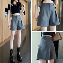 Grey suit shorts female summer slim 2021 new loose high waist display slim a character casual broadlegged hot pants