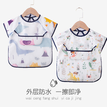 Children short sleeves Hood Hood Waterproof Anti-Wear baby Eating Clothing Apron with Dining Hood