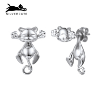 Cute silver cute with cat ear nail woman 925 pure silver 2022 new wave earrings rear hanging a pair of two wearing earrings