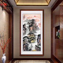 Na Luke Purple east landscape painting Chinese painting Pure solid wood frame double jam entrance decorative painting vertical version