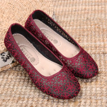 Summer Old Beijing Cloth Shoes Women Flat Bottom Mother Net Shoes Breathable Old Shoes Soft Bottom Non-slip Middle Aged Grandma Shoes