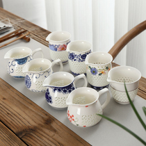 Mingfeng ceramic kung fu tea set blue and white porcelain tea sea blue and white flower Linglong Road Cup Honeycomb Road Cup has a tea Sea