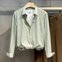 Spring and autumn 2021 new mens striped long sleeve shirt mercerized anti-wrinkle business casual mens lining Korean shirt