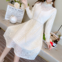 Autumn and winter new high-end celebrities temperament age age-thin dress design sense niche waist goddess fan lace skirt