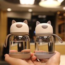 Summer cute water Cup cartoon cat ears glass cup portable hand cup mini creative trumpet student children