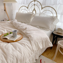 Spring Chains white bed linen 4 pieces full cotton pure cotton cream little fresh girl heart supine and soft skin-washed cotton