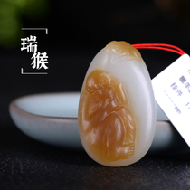 Yurun Yipin Hetian jade pendant Russian sugar suet white jade zodiac monkey pendant master Gong Shunfeng