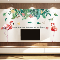 Net red flamingo wallpaper living room TV background wall sticker wallpaper self-adhesive bedroom wall warm room decoration