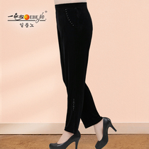 Middle-aged and elderly velvet pants womens pants show thin 2021 Spring and Autumn new fat plus black trousers mother dress