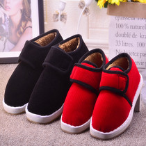 Winter cotton handbags with flat velvet warm anti-slip tpr middle-aged mens handmade shoes
