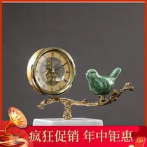 New Chinese-style brass clock ornaments living room decoration desk clock desktop craft table clock home desktop antique sitting clock