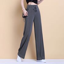 Ice Silk Pit Leggings Pants Womens Summer Thin style High waist pendant Sensation Straight Drum Slim Trousers Casual Loose Conspicu Slim Trousers Women