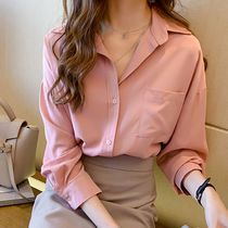 Pink shirt womens long sleeve spring 2021 new design sense niche coat female foreign style fashion professional shirt