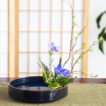 Round black flower Ware ceramic Zen Chinese style Japanese flower arrangement small original Sword Mountain Flower arrangement beginner flower pot