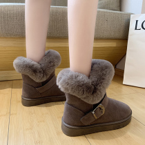 Northeast Snowy Boots Woman 2021 Winter New 100 Lap Short Drum Cotton Boots Students Fashion Plus Suede Warm Bread Cotton Shoes