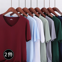 Ice wire trace short sleeve T-shirt men summer Model V wear thin mode for youth sports speed-dry half sleeve bottom