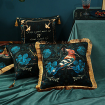 Park American Flower Bird Sofa Hug Pillow Velvet Waist Pillow Leaning Pillow Eu Style Luxurious Bedside Backrest Modern Light Lavish Retro