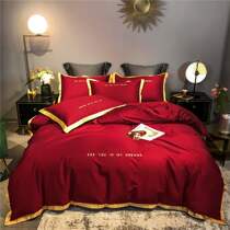 Nordic wedding four-piece cotton 60 long-staple cotton embroidery big red quilt cover sheets Newly married bedding
