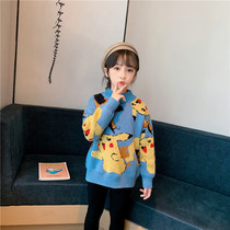 Girls cartoon sweater winter cute trend thickened girl foreign style 6 Pikachu 8 Ten 12 years old plus velvet sweater
