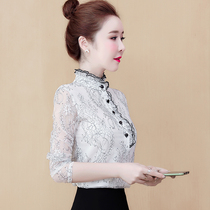 Spring Dress 2022 New Long Sleeves Fashion Lace Jersey Undershirt Women Dress Spring Temperament Blouse Foreign Air Small Shirt Spring