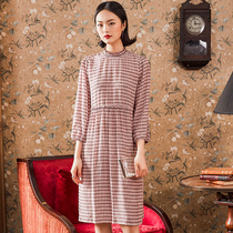 Ennas true silk mulberry silk one-piece dress woman 70% sleeves 2022 New autumn clothing Hangzhou Silk plaid dress