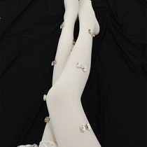 Heavy industry handmade nail drill super flash large gem rhinestone leggings bow love hot diamond white stockings