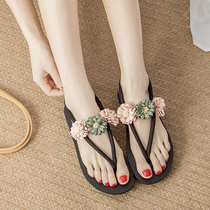 SUNNY COLOR2021 new Flip-flops flat flower sandals Women summer wild sweet seaside sandals