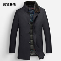 Middle-aged mens woolen coat down liner winter wear medium and long old wool coat thick father coat