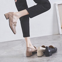 B L WALKER square head British small leather shoes womens 2020 new Korean version of thick heel single shoes all-match two wear