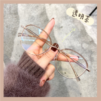 ins retro ultra-light brown half-frame glasses frame women can be equipped with myopia makeup big face fashion radiation protection and anti-blue light