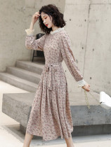 Floral Chiffon dress long-sleeved 2020 autumn new Korean temperament foreign style wild fairy base long dress