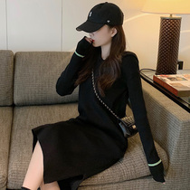 2020 autumn and winter new French retro mid-length over-the-knee sweater women loose outside wear knitted base shirt dress