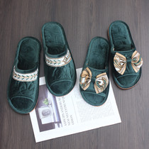 American men and women home velvet fabric indoor spring and summer floor slippers couples home ox non-slip silent Four Seasons