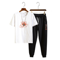 lee amh a21 summer leisure sports suit mens short sleeve T-shirt Tide brand sportswear with handsome two-piece set