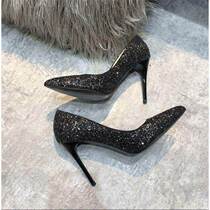 Wedding shoes womens 2019 new womens shoes silver sequin pointed high heels bridal shoes stiletto bridesmaid shoes net red single shoes