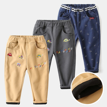 Korean embroidery childrens casual pants velvet thickened baby pants Autumn and winter new childrens clothing boy pants foreign trend