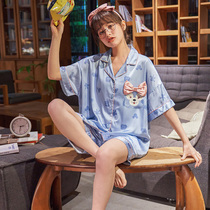 Pajamas ladies summer ice silk thin short sleeve cartoon silk spring summer casual sweet cute home suit