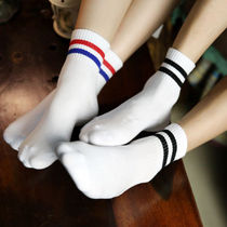 Four seasons lovers sports cotton socks two bars spring and autumn academic style casual men and women solid color two bars all white socks