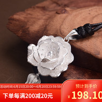 The foot silver 990 ethnic wind retro personality trend silver decorated female lotus leaf lotus wire drawing a leaf of green lotus pendant