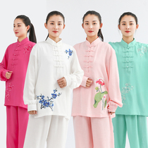 Taiji clothing female spring and autumn cotton linen summer long sleeve embroidery middle-aged and elderly practice martial arts Taijiquan Chinese style