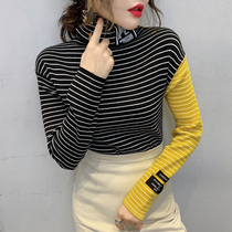 Autumn Winter New Streaks Pile High Collar Sweater Womens Fashion Short foreign air needle cardiovert sweaters slim fit blouses